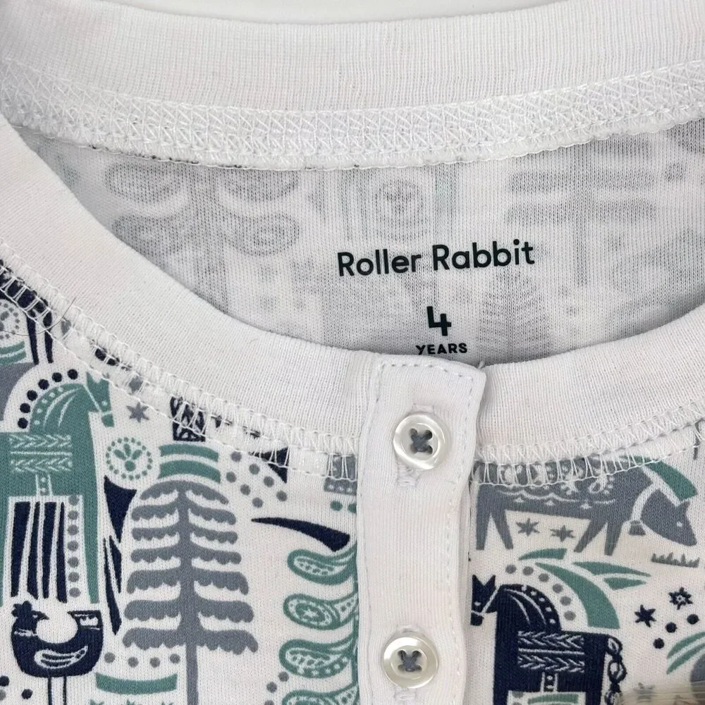 Roller Rabbit Kid’s Size 4 Nordic Folk Print 2-Piece Pajama Set Blue/White NWT